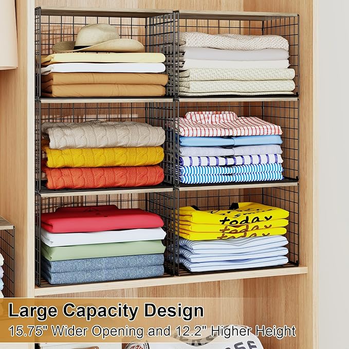 4PCS Wider Closet Organizers and Storage, Stackable Closet Shelf Organizer