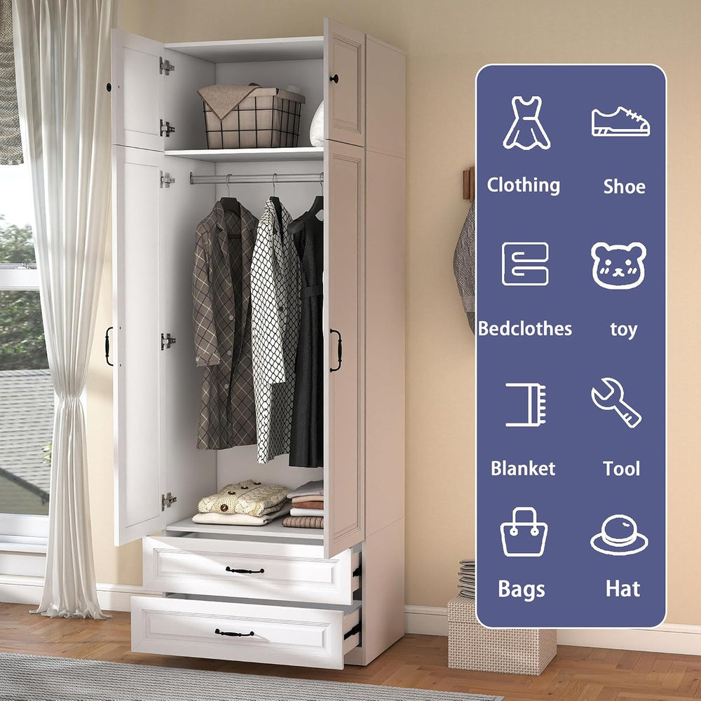White Armoire Wardrobe Closet with 2 Drawers: 88" H x 32" W