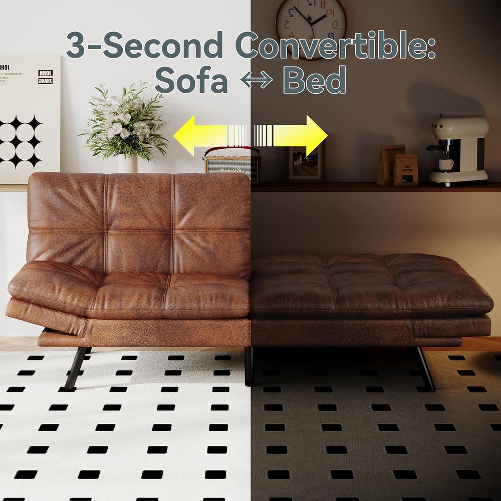Futon Sofa Bed Convertible Couch, Brown Faux Leather Sofa Bed