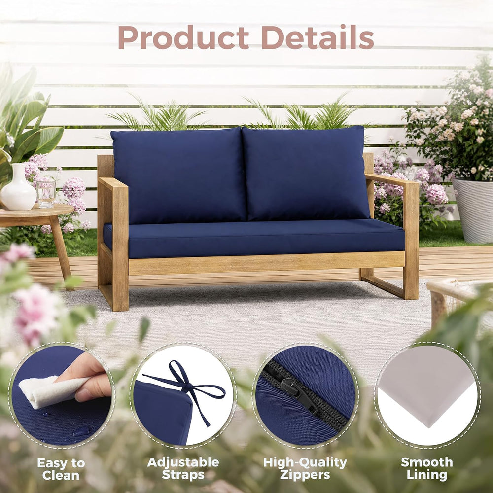 Outdoor Loveseat Cushions, 48×24×5 Inch, Waterproof, Navy Blue