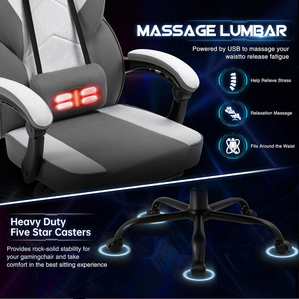 Gaming Chair for Adults with Footrest & Massage Lumbar Support, Ergonomic...