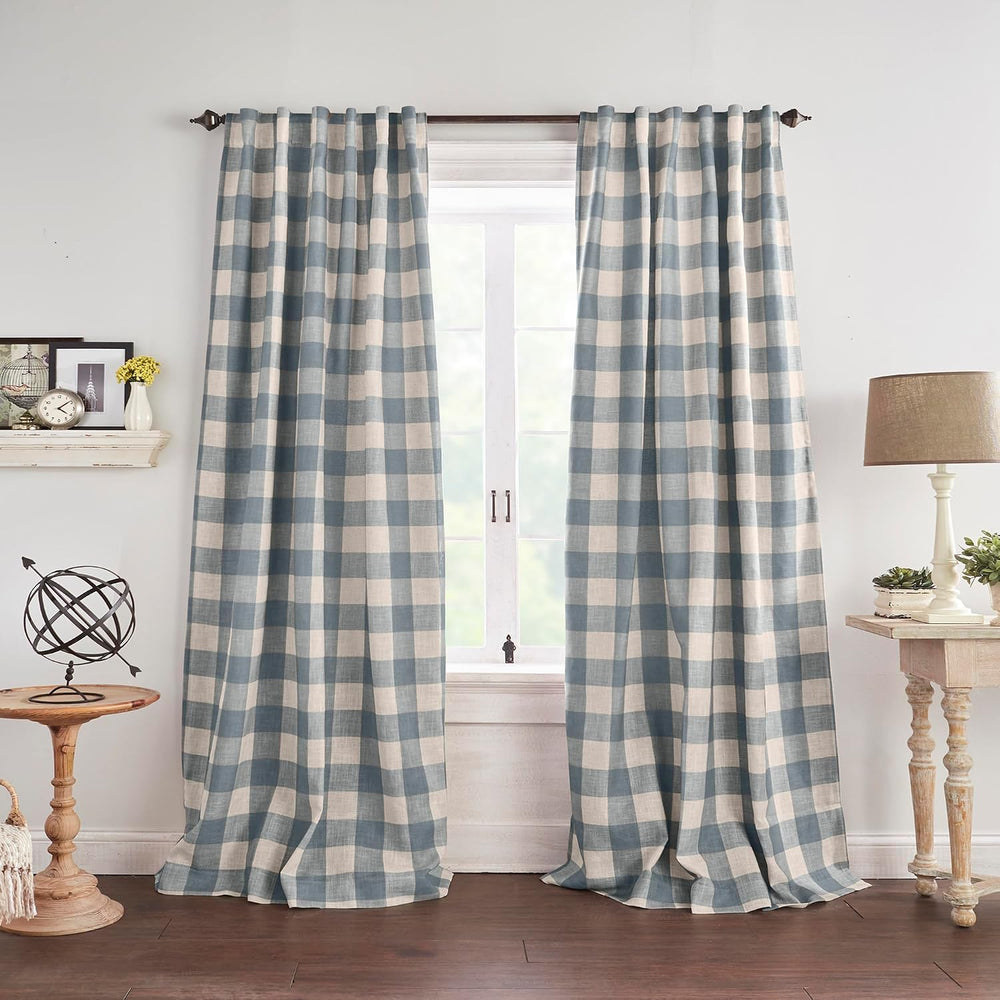 Grainger Buffalo Check Blackout Window Curtain, Chambray - 52" W x 84&qu...