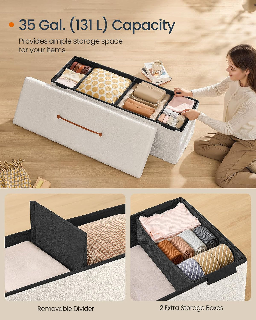 SONGMICS Large Folding Storage Ottoman Bench, 15 x 43 x 15 Inches | Foot Rest...