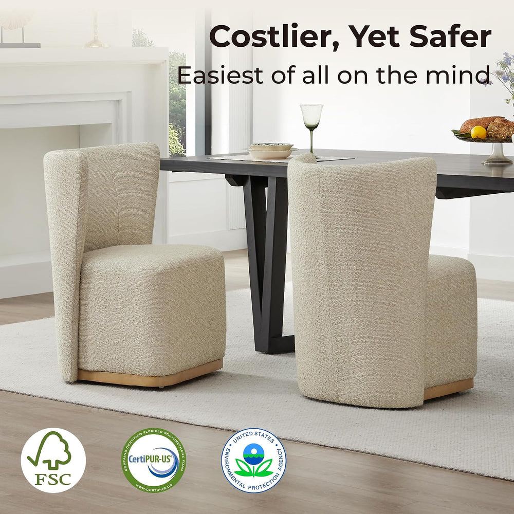 CHITA Upholstered Rolling Dining Chair with Casters Set of 2, Oatmeal