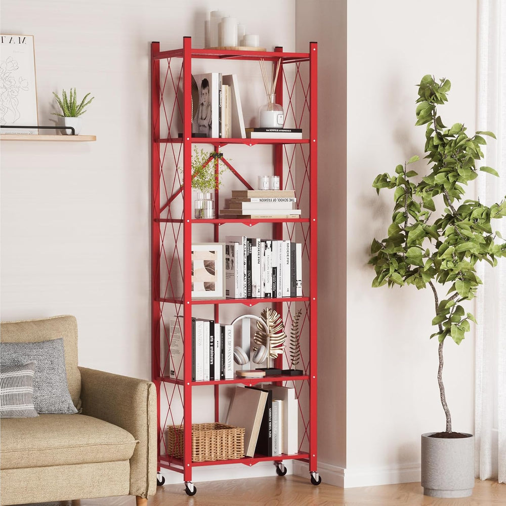 ALANNG 73.6 Inch Folding Bookshelf, 6 Tier Metal Bookcase and Bookshelves | T...