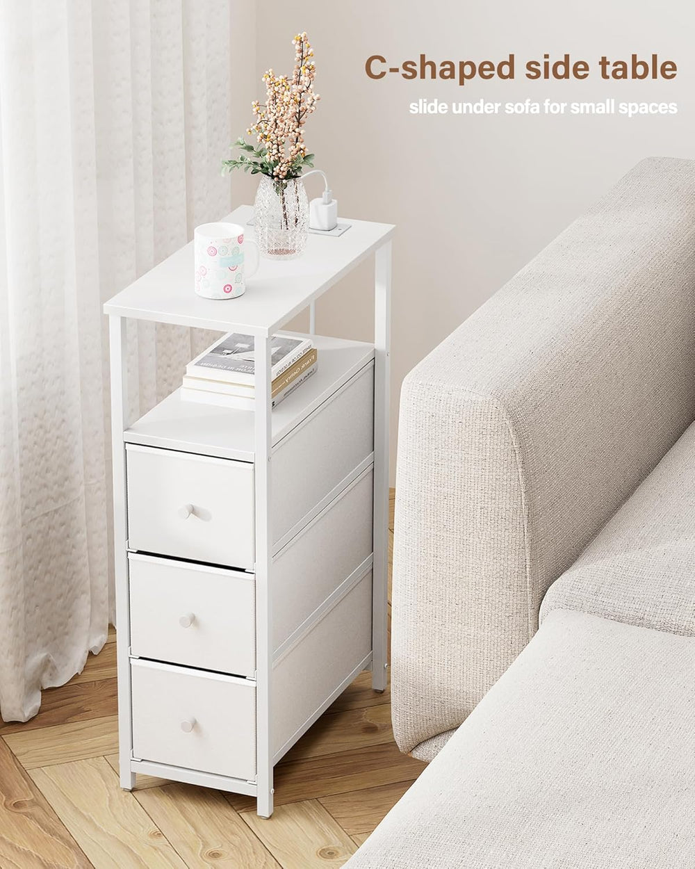 TUTOTAK Narrow Night Stand with Charging Station, Slim End Table with Plugins...