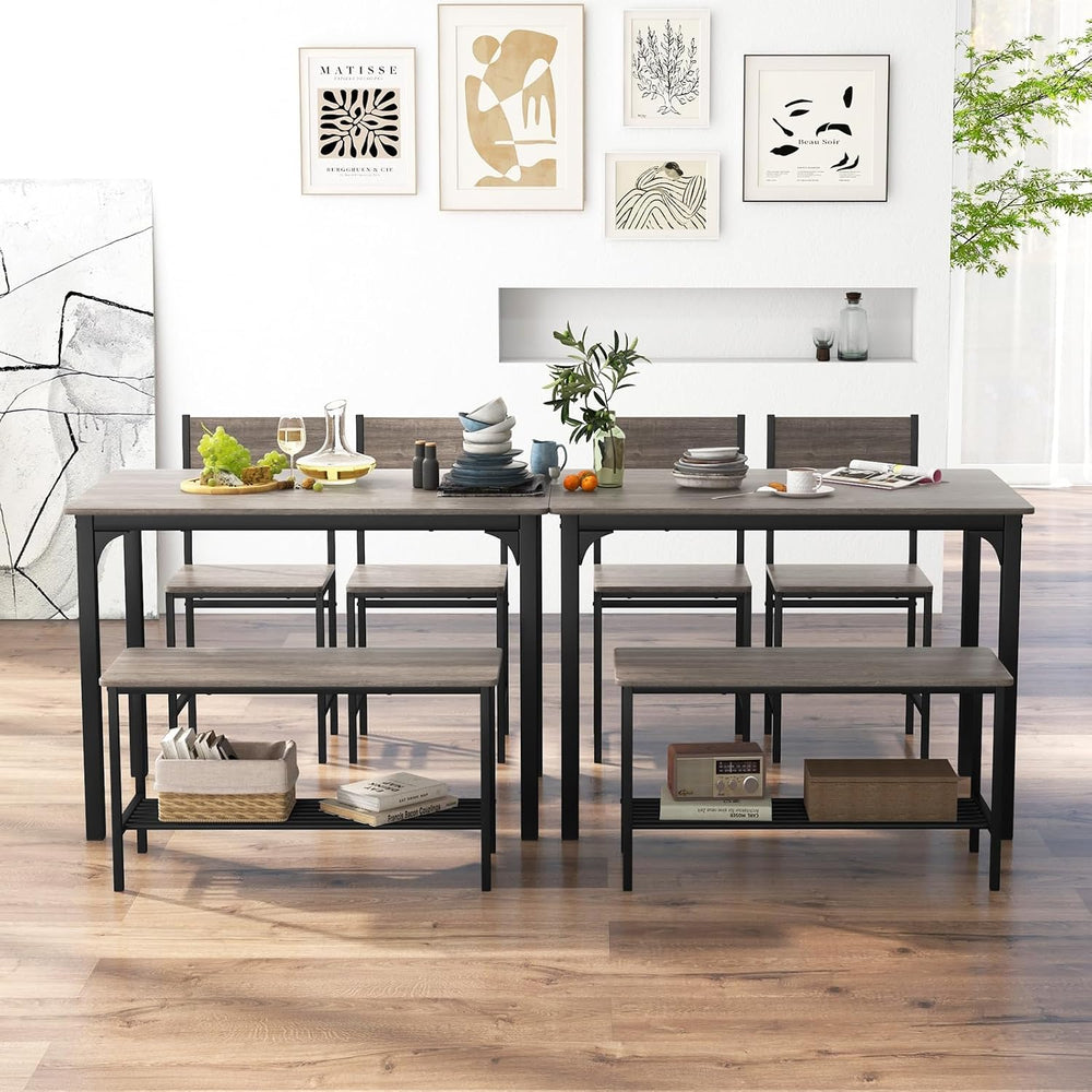 Giantex Dining Table Set for 4, Kitchen Table with Bench and Chairs, Industri...