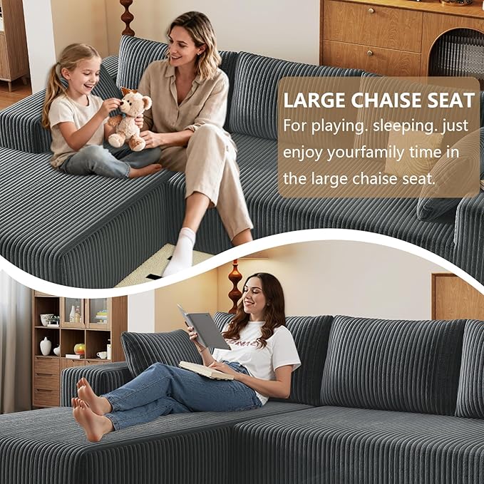 96" Modular Sectional Couch, Boneless L Shaped Cloud Sofa with Chaise Lo...