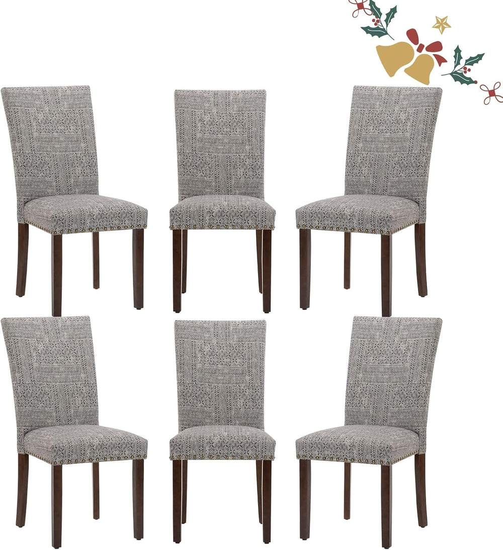 Parsons Dining Chairs Set of 6, Upholstered Nailhead Dining Room Kitchen Side...