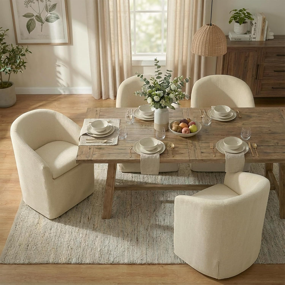 Upholstered Dining Chairs with Casters, Washable Cover Modern Dining Room Cha...