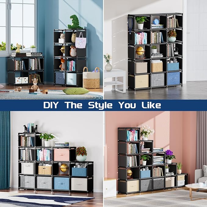 Mavivegue Bookshelf, 15 Cube Storage Organizer, Book Shelf Organizer, Tall