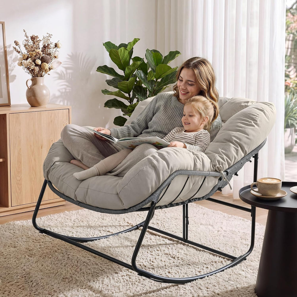 Bifanuo Oversized Egg Rocking Chair for Indoor Outdoor – All-Weather Wicker R...