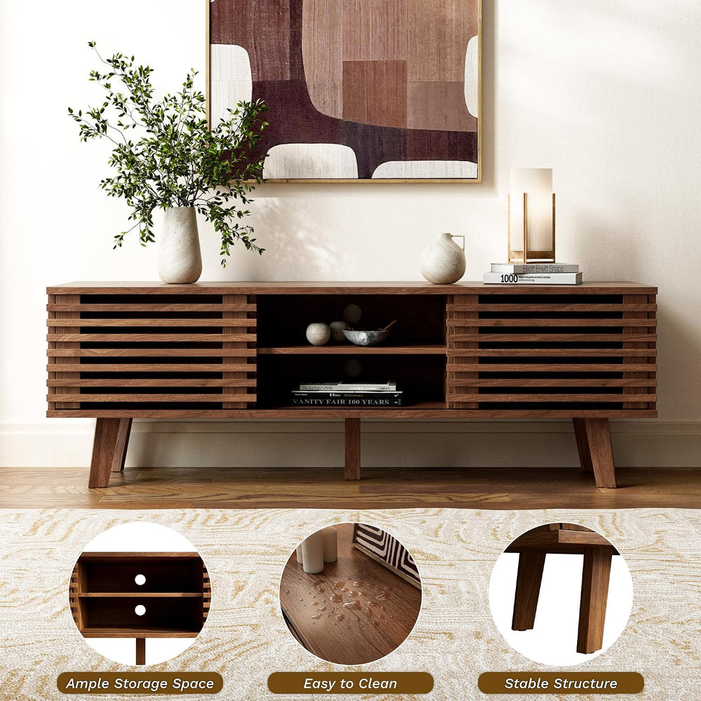 Furniway Living Room Table Sets of 2, Mid Century Coffee Table and TV Stand, ...