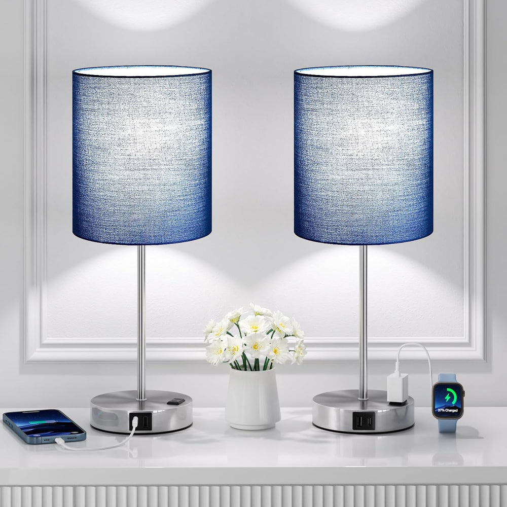 Fenmzee Touch Lamps for Bedroom Set of 2 - Dimmable, USB C+A, AC Outlet