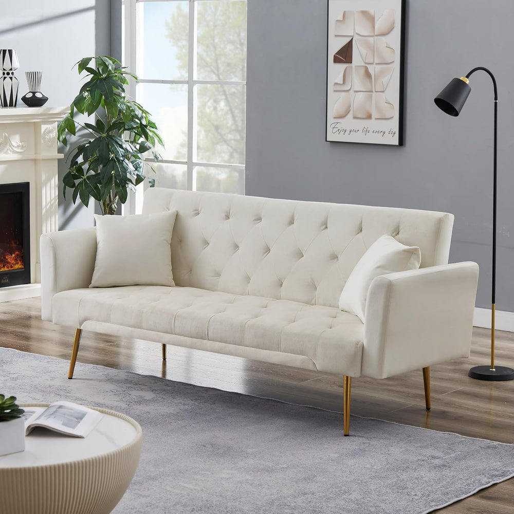 71.65'' Convertible Sofa Bed Modern Futon Set, Velvet Foldable Reclin...