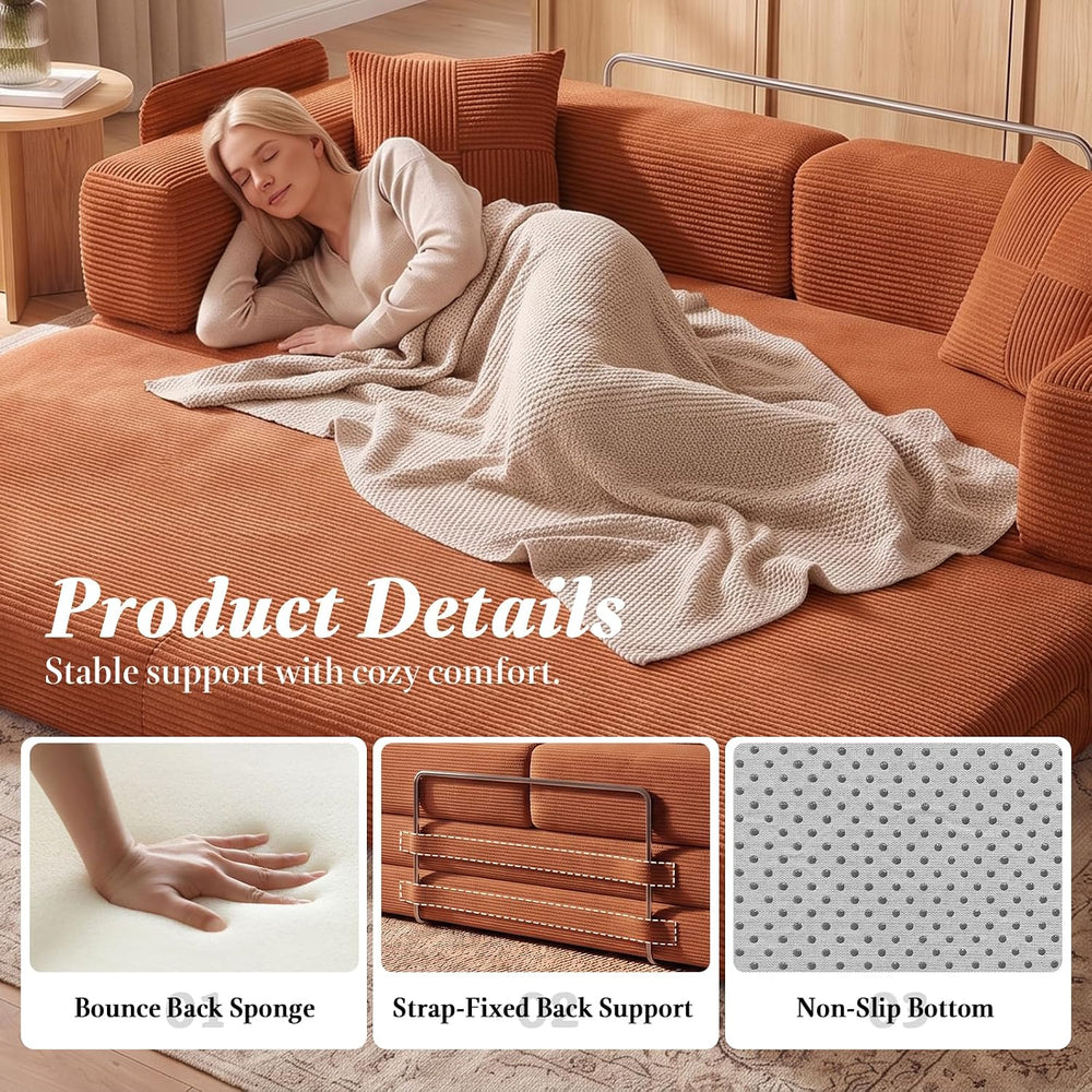 79.5" Convertible Floor Sofa Bed, 5-In-1 Corduroy Futon Couch, No Assembly