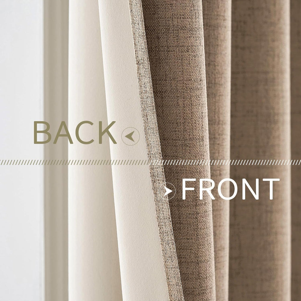 MIULEE 100% Blackout Linen Curtains for Bedroom 52x84 Inches Copper Brown