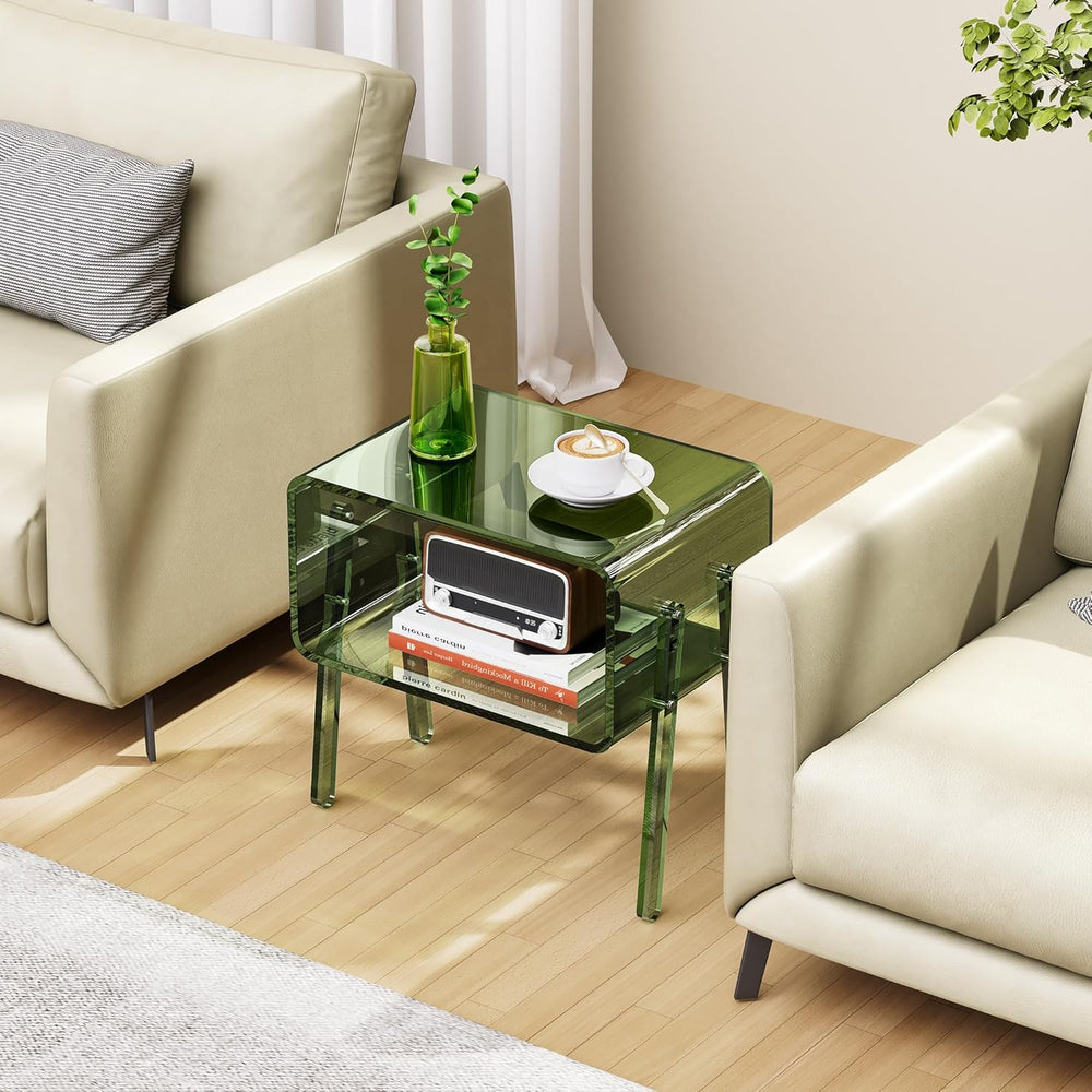 Acrylic Side Table, 2-Tier End Table with Open Storage for Small Spaces, Clea...