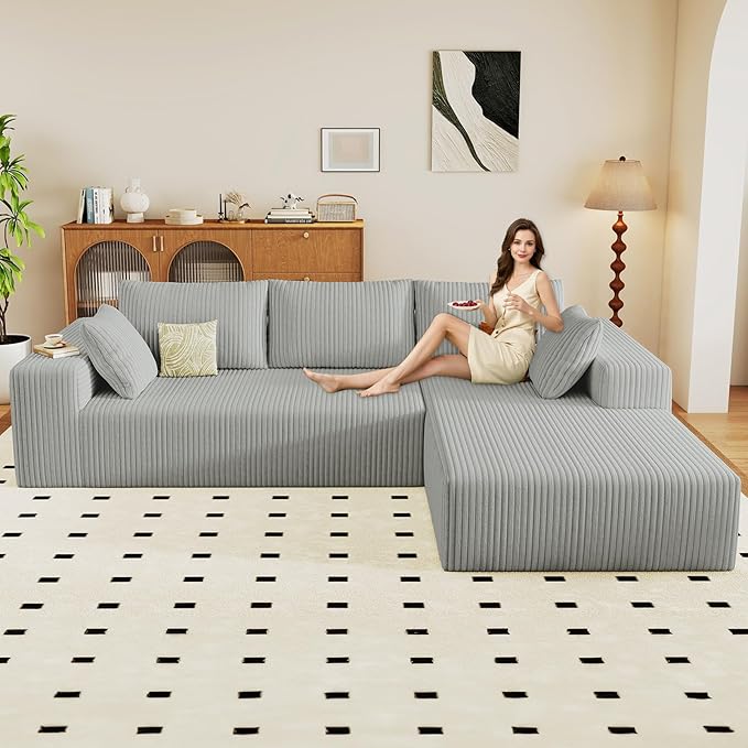 96" Modular Sectional Couch, Boneless L Shaped Cloud Sofa with Chaise Lo...