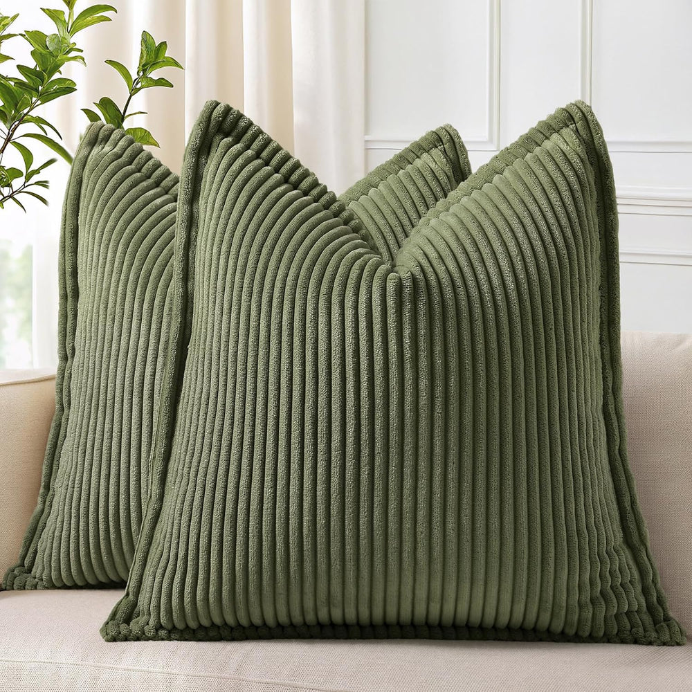 decorUhome Fall Corduroy Olive Green Throw Pillow Covers 24x24 Set of 2