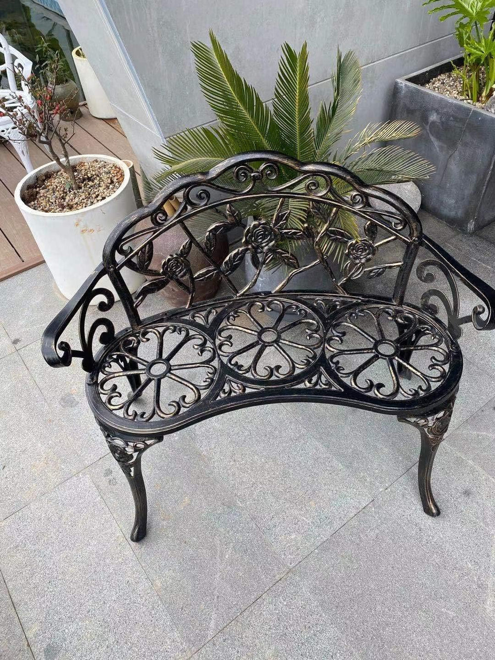 Patio Balcony Bench Double Seat, Anti-Rust Cast Aluminum Patio Garden Bench f...