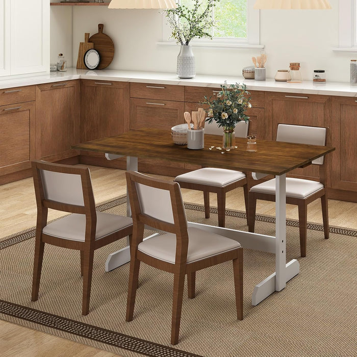 Tangkula 55 Inch Dining Table for 4-6 People, Rectangular Kitchen Table with Solid Wood Trestle Base, Large Farmhouse Modern Diner Table for Home Dining Room Living Room