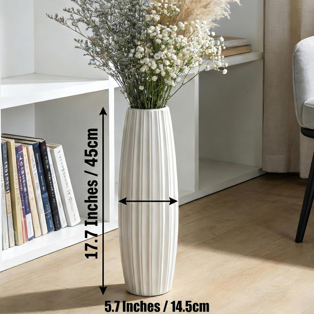 Large Floor Ceramic Vase 17.7 Inches Tall,White Modern Flower Tall Vases for ...
