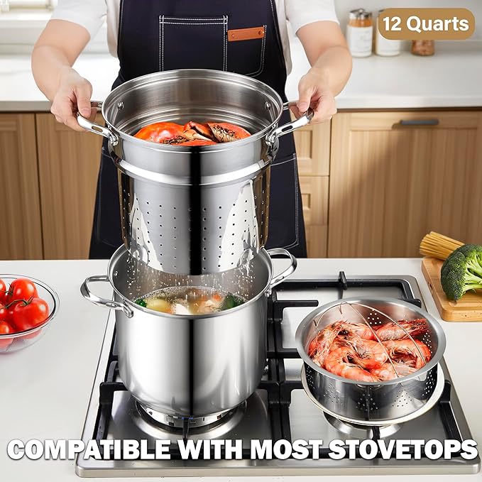 Cooks Standard Pasta Pot 18/10 Stainless Steel 12 Quart, Spaghetti Cooker