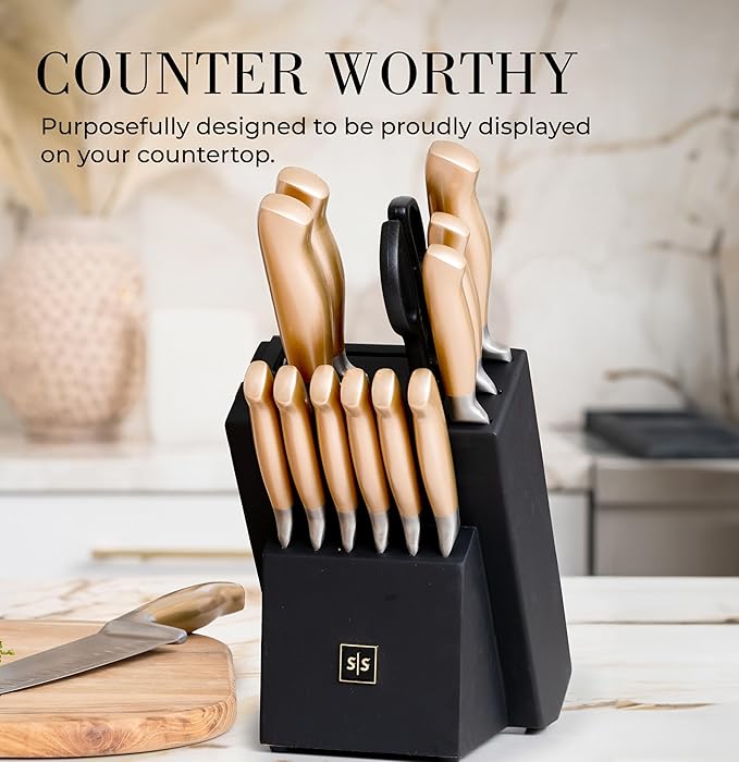 Black and Gold Knife Set for Kitchen