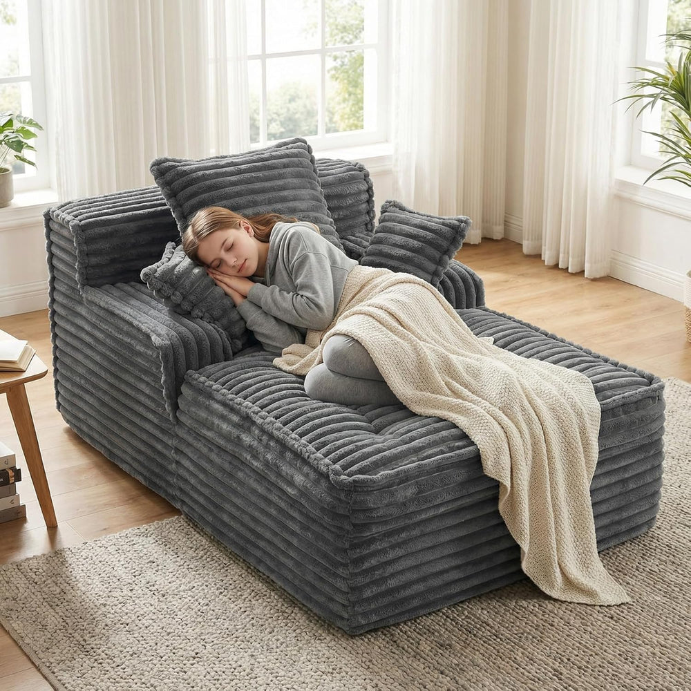 Boneless Chaise Lounge Chair Indoor, Top Fixed-Point Comfort Layer Boneless C...