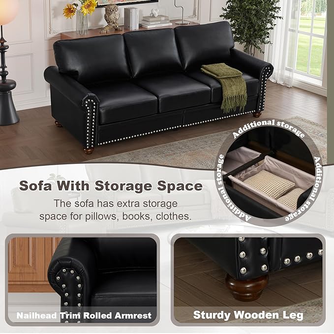 2 Piece Faux Leather Sofa Set,Modern Chair and Couch Sets with Storage,Mid Ce...