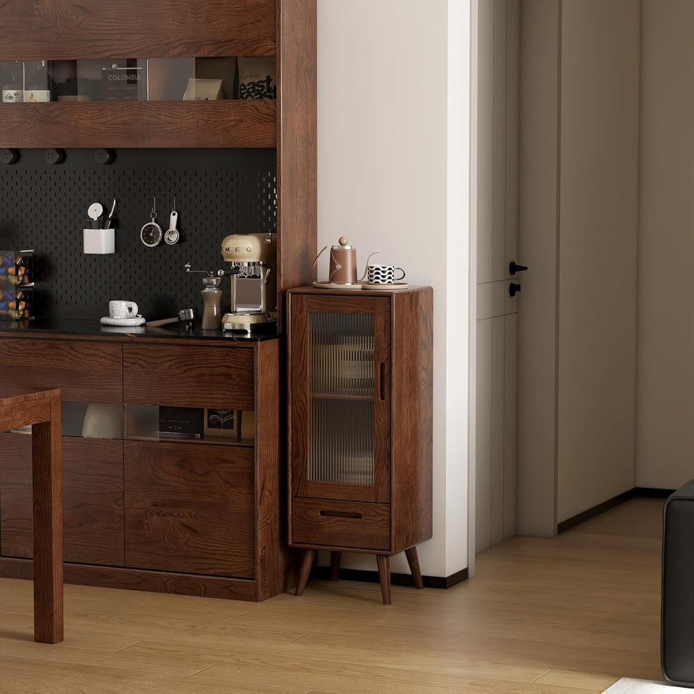 Solid Oak Narrow Storage Cabinet, Walnut