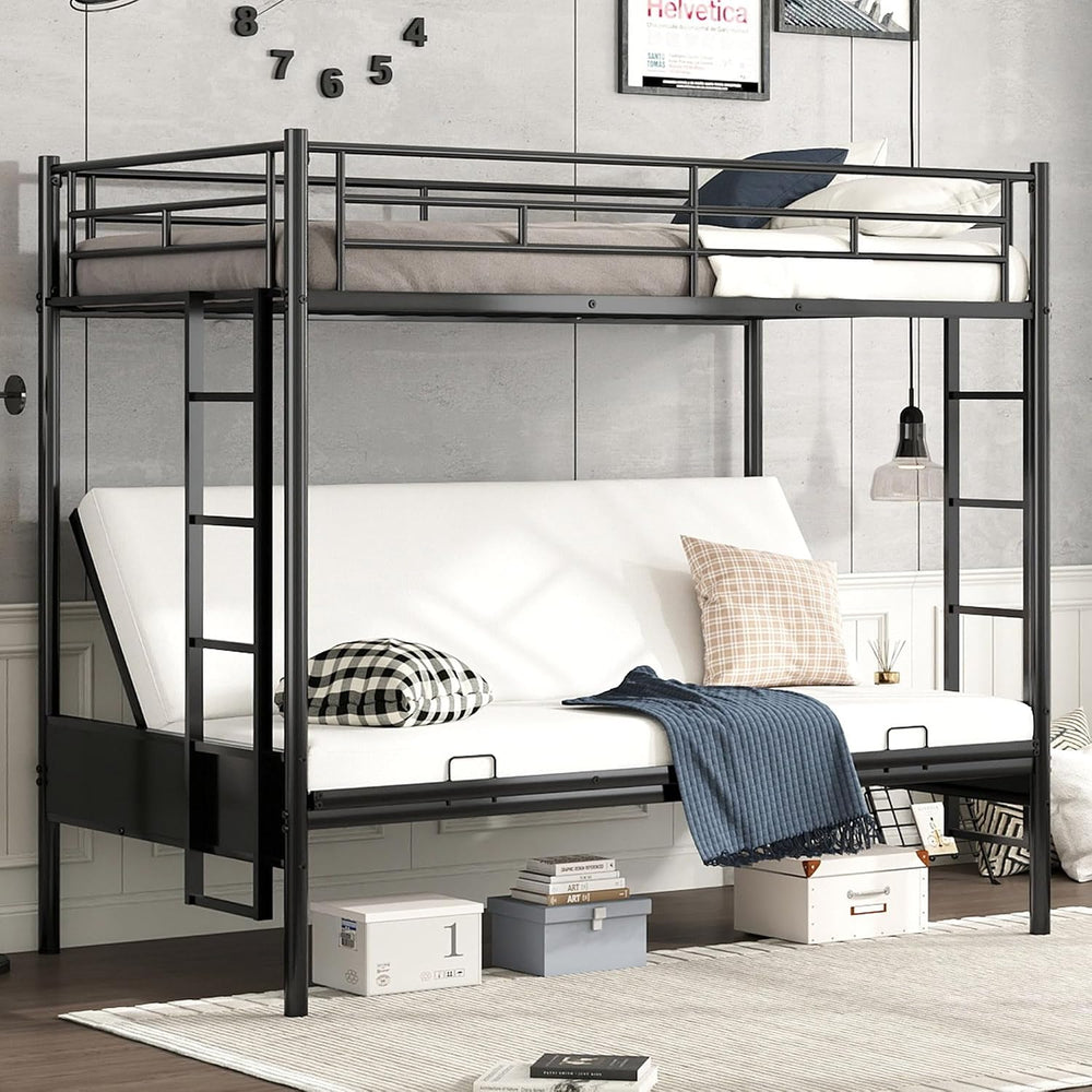 Bellemave Twin Over Futon bunk Bed, loft Bed with futon, Twin Over Full Futon...