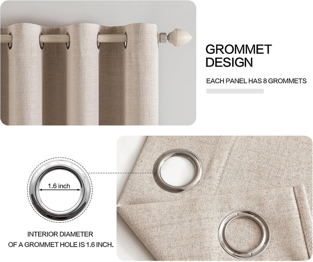 MIULEE 100% Blackout Linen Curtains for Bedroom 52x63 Inches Natural Beige