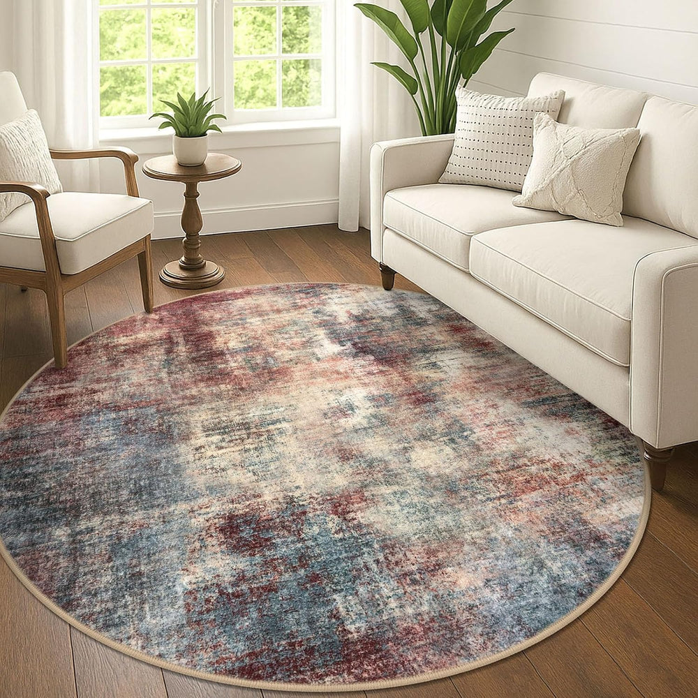 IOHOUZE Abstract Round Area Rug 6 Ft Washable Circle Rugs Large Round Rug Non