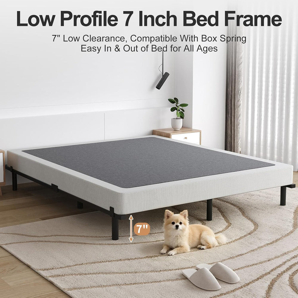 Full Size 7 Inch Low Profile Metal Platform Bed Frames, Adjustable Length