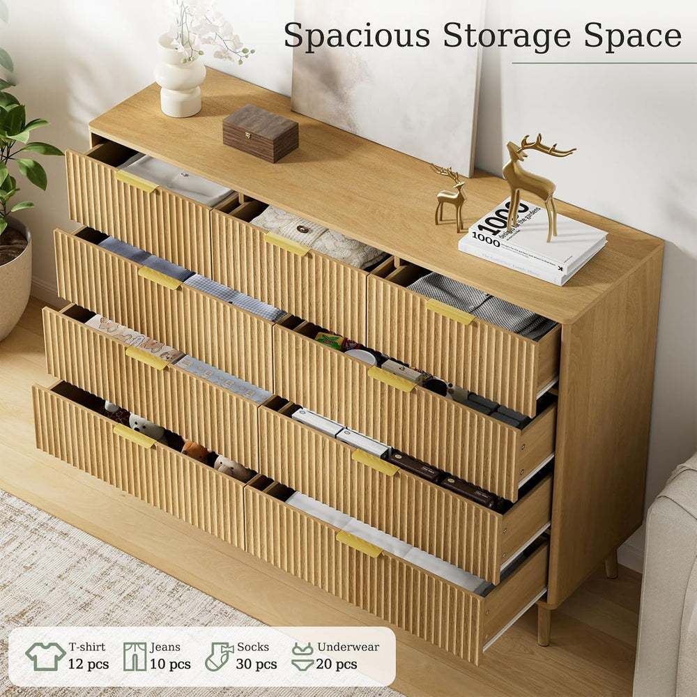 LYNSOM Fluted Dresser and Nightstand Set, 3 Pieces Bedroom Set, 55 Inch Wide ...