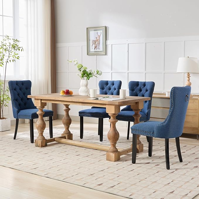 Modern Dining Chairs Set of 6, Tufted Upholstered Dining Chairs with Solid Wo...