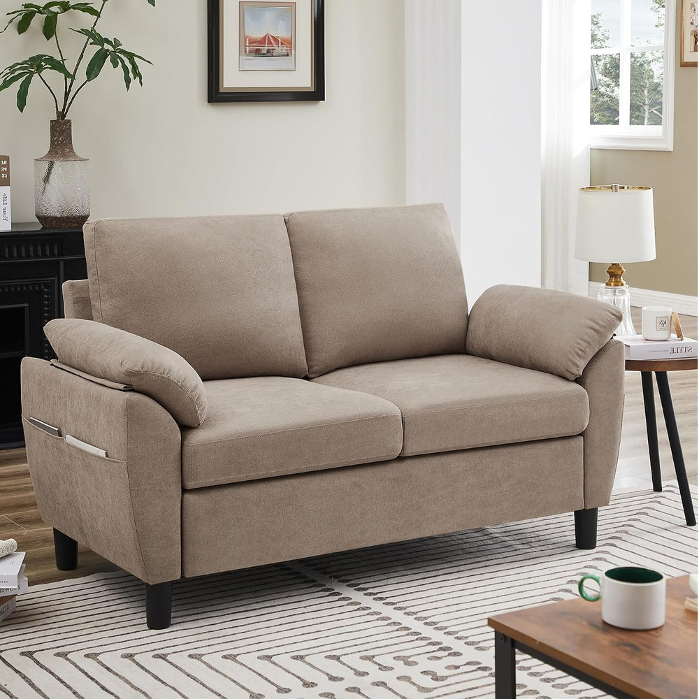 57" Loveseat Sofa, Modern Linen Comfy Love Seat with Back Cushions and S...