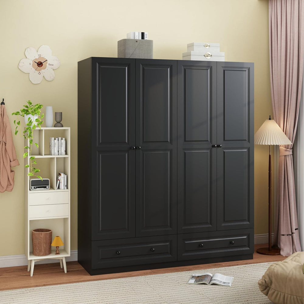Black Armoire Wardrobe Closet with 2 Drawers, 74" Tall X 63" Wide