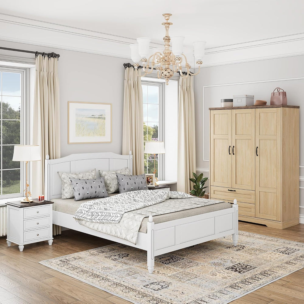 Brafab 62" Wooden Armoire Wardrobe Closet with Mirror, Natural, 3 Doors