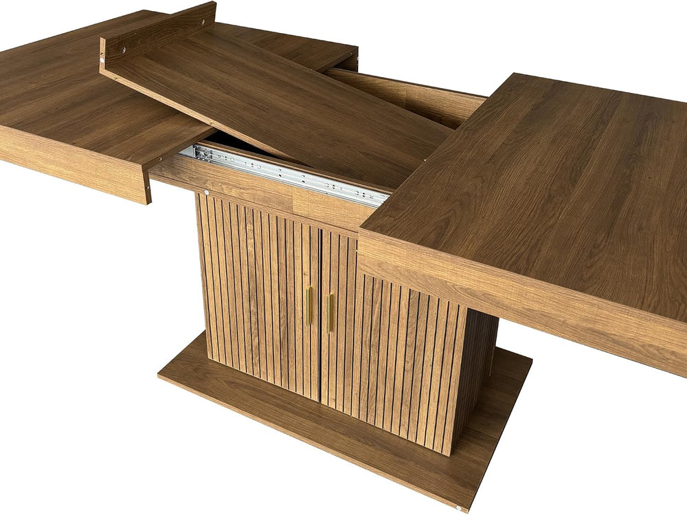 Extendable Dining Table Set for 6, 63-79 Inch Brown Kitchen Table Set with 6 ...
