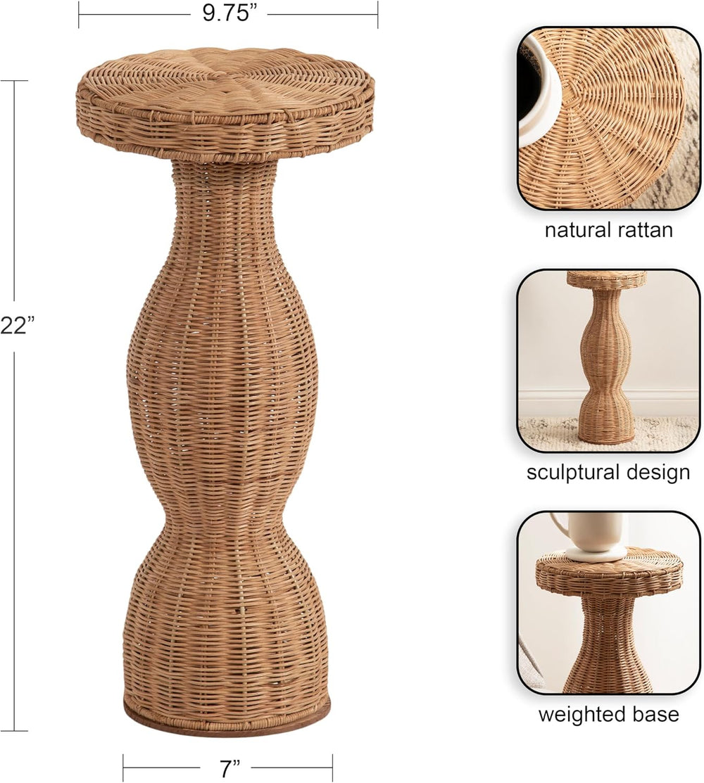 Kate and Laurel Sula Modern Woven Rattan Round Drink Table, 10 x 10 x 22, Nat...