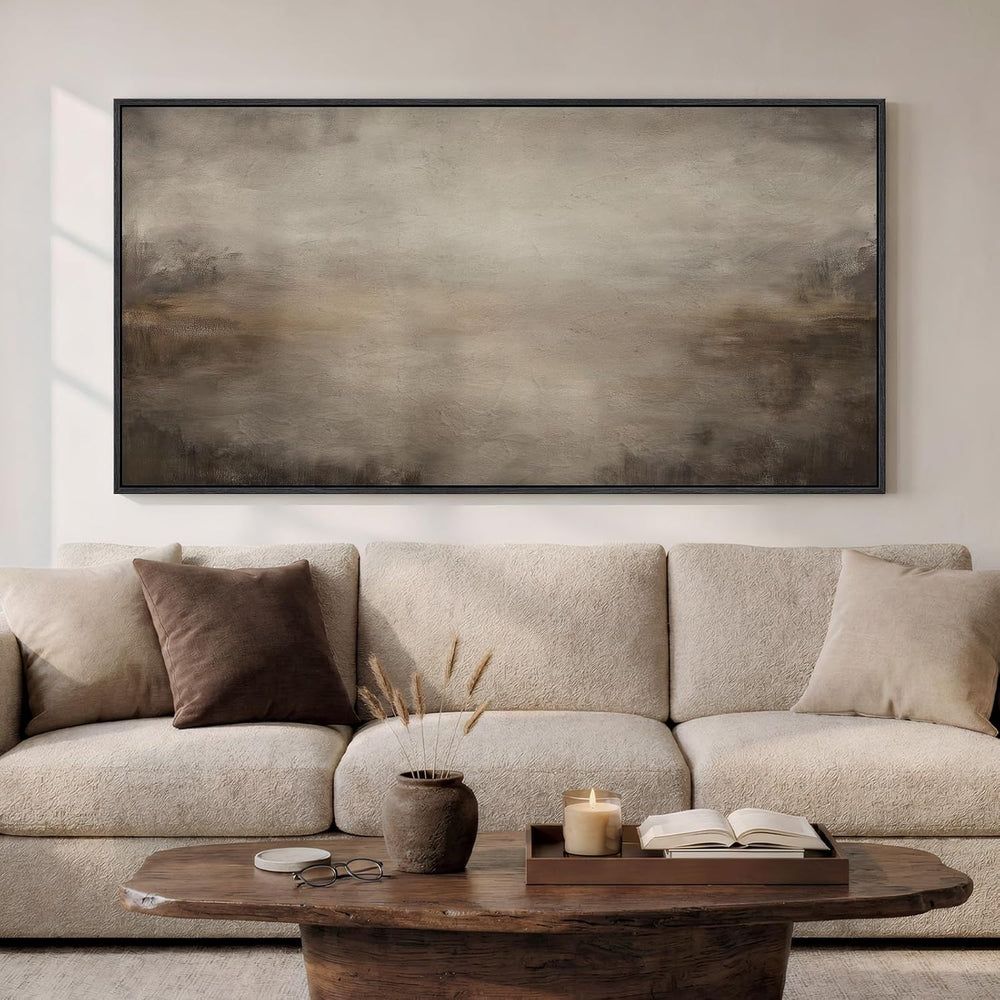 Large Framed Brown Abstract Wall Art for Living Room, Horizontal 30x60 In