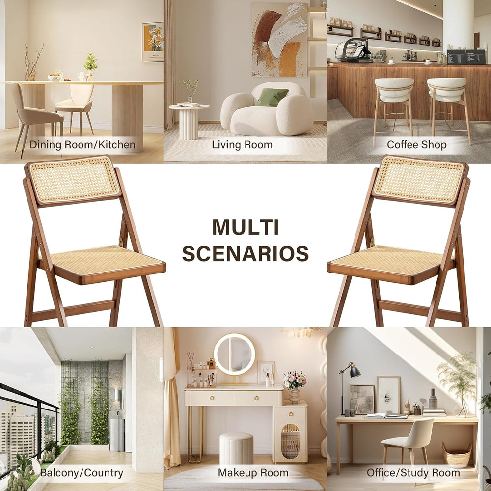 Furlide Rattan Folding Chair, Bamboo Dining Chair for Kitchen, Walnut