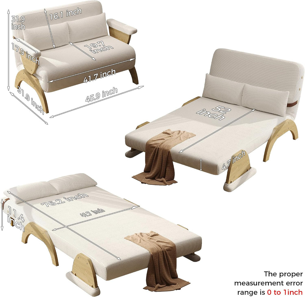 JASIWAY 47" 3-in-1 Convertible Sofa Sleeper Chair Bed for Adults, Futon
