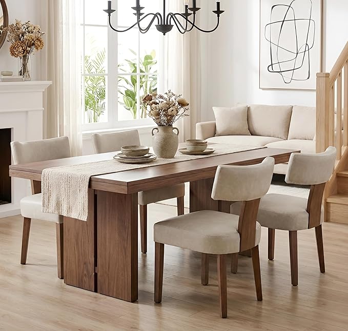 Grey Leather Dining Chairs Set of 2, Upholstered Wooden Dining Room Chairs, M...