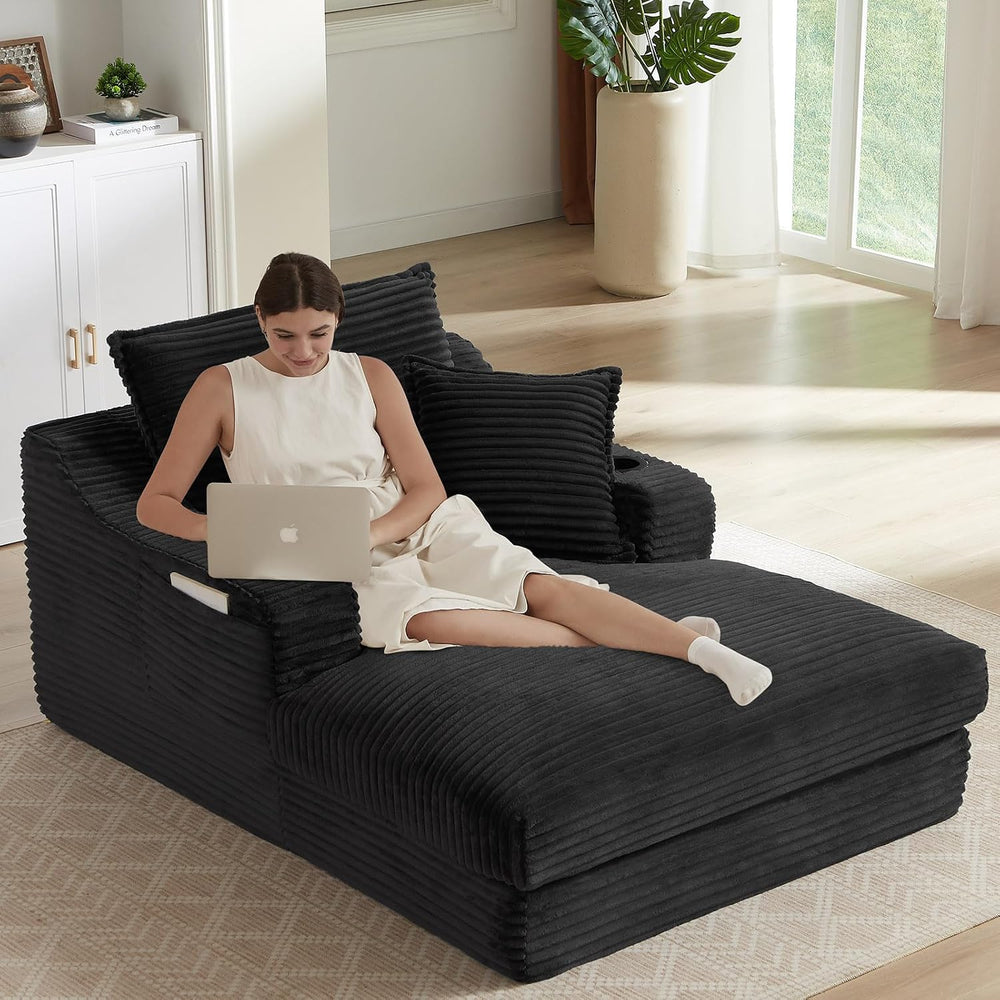 47.2"Oversized Chaise Lounge Chair Indoor,Corduroy Boneless Reading Chai...
