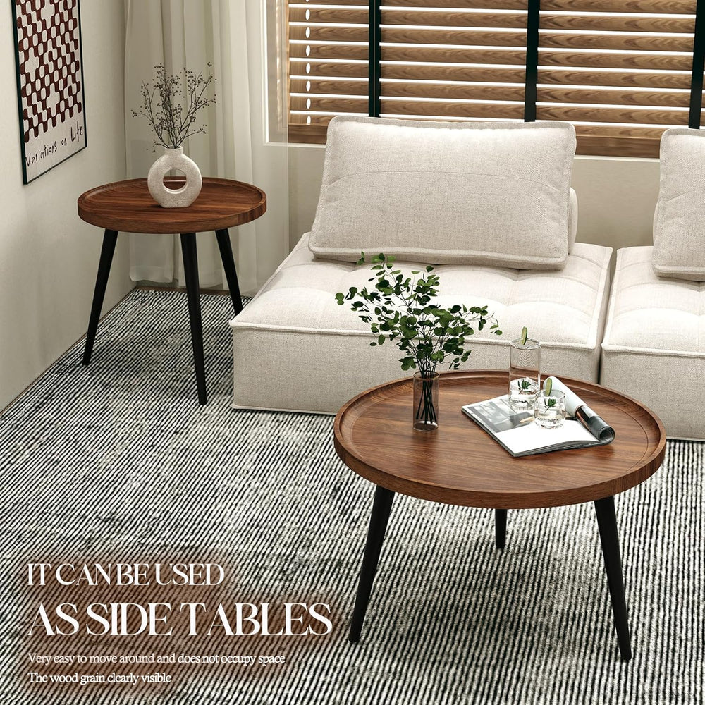 2 Pcs Mid Century Modern Coffee Table Round for Living Room,Easy Assembly Nes...