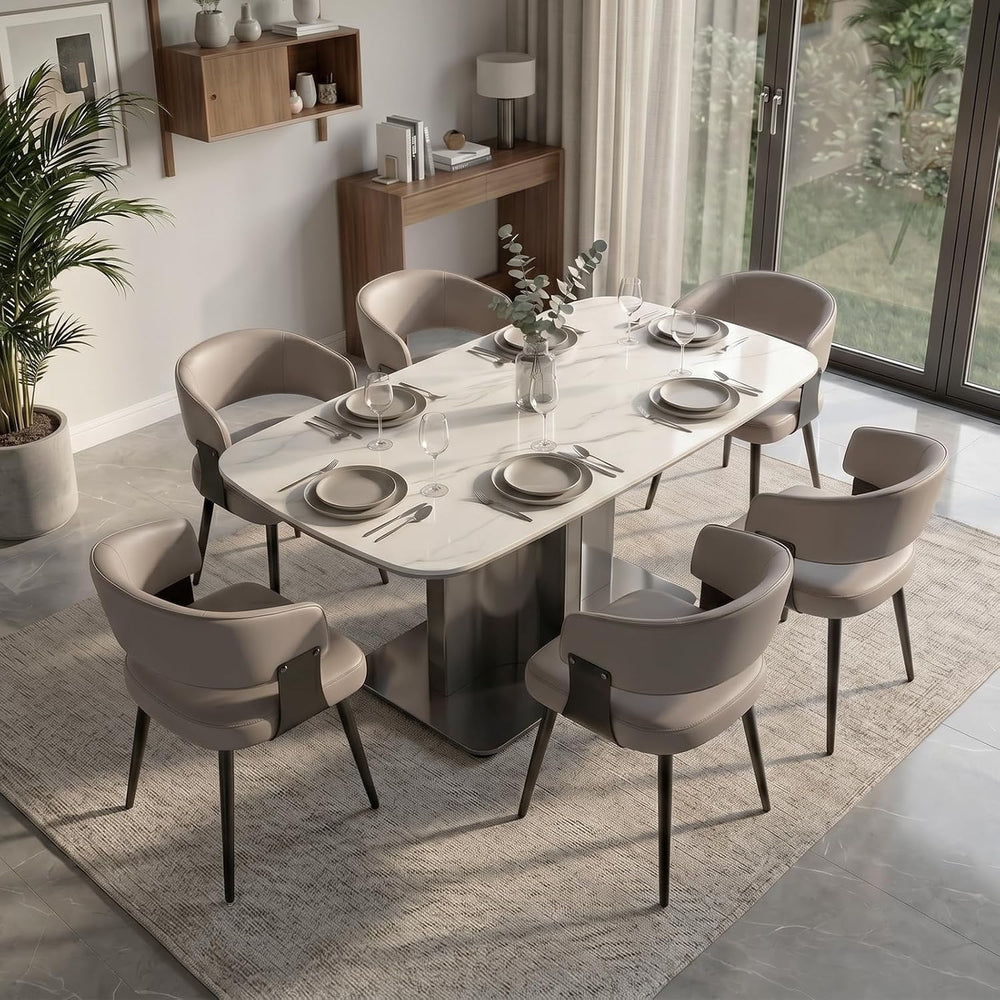 7 Piece Modern Dining Table Set, 71" Sintered Stone Kitchen Table